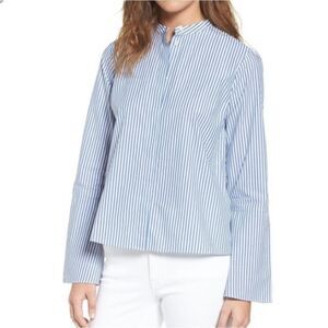 NWOT MADEWELL Blue Stripe Bell Sleeve Poplin Shirt